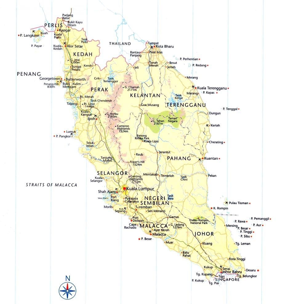 malaezia harta traseu rutier